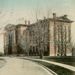 Old Main building on Centre College campus, large brick building with columns.