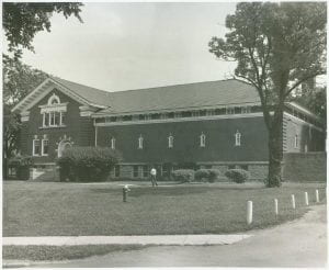 Boyle-Humphrey Alumni Gymnasium building on Centre College campus. Two story brick building with limestone foundation.